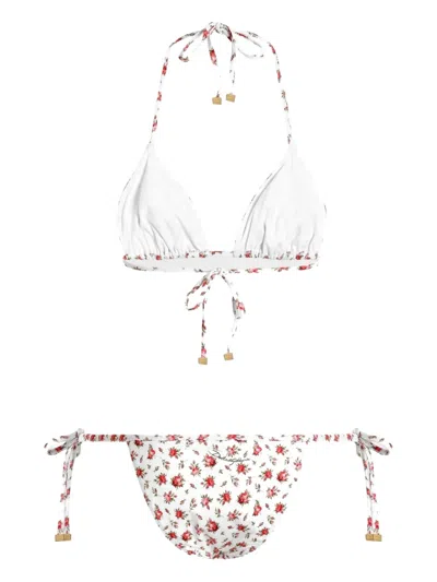 Dolce & Gabbana Small Rose-print Triangle Bikini In White