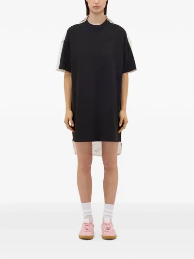 Msgm Floral Panel T-shirt Mini Dress In Black