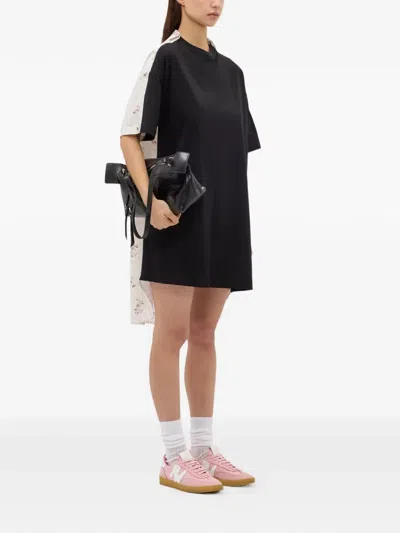 Msgm Floral Panel T-shirt Mini Dress In Black