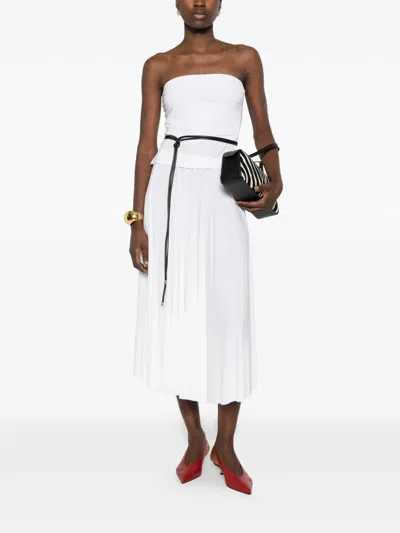 Norma Kamali White Solid Strapless Top In White