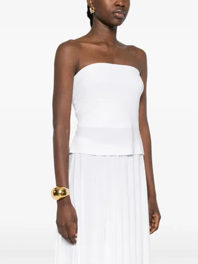 Norma Kamali White Solid Strapless Top In White