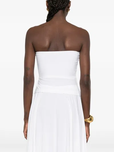 Norma Kamali White Solid Strapless Top In White