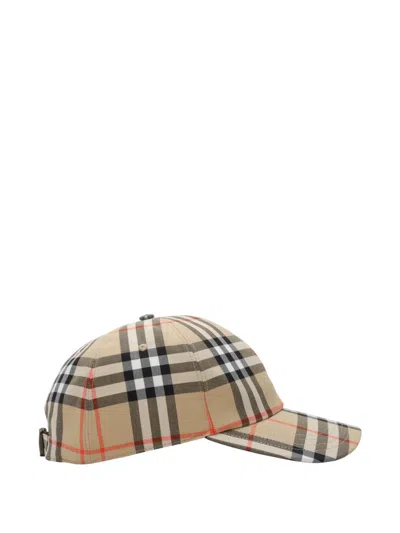 Burberry Cotton Cap Curved Brim Check Pattern In Multi