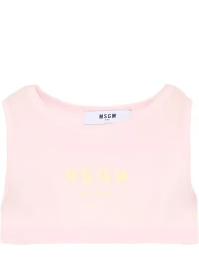 Msgm Sleeveless Logo T-shirt In Pink