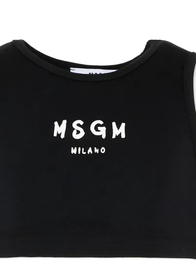Msgm Logo Crop Sleevless T-shirt In Black