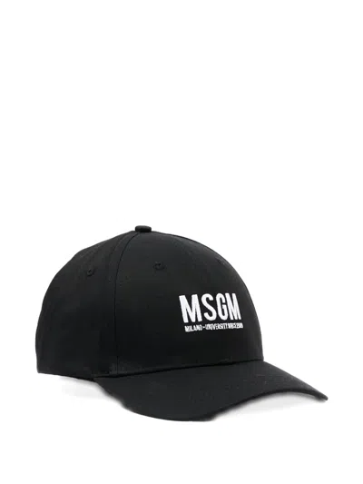Msgm Embroidered-logo Cap In Black