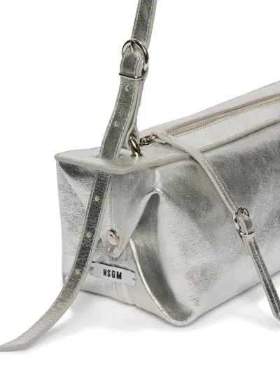 Msgm Cylinder Strap Shoulder Bag In Silver