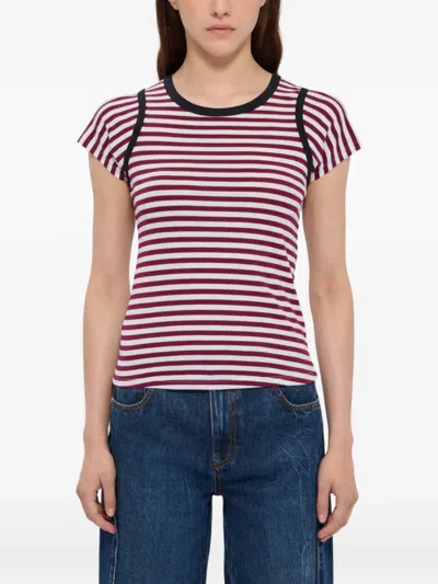 Msgm Striped Trim T-shirt In Gray
