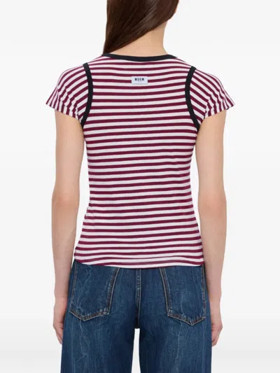 Msgm Striped Trim T-shirt In Gray
