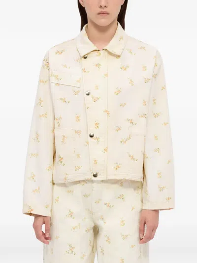 Msgm Floral Denim Jacket In Neutral