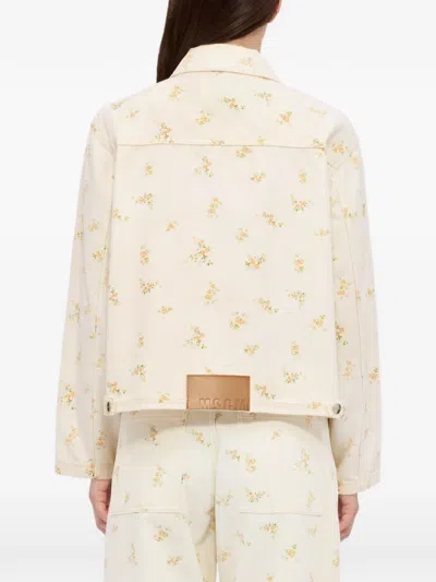 Msgm Floral Denim Jacket In Neutral