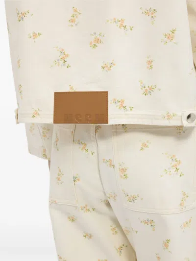 Msgm Floral Denim Jacket In Neutral