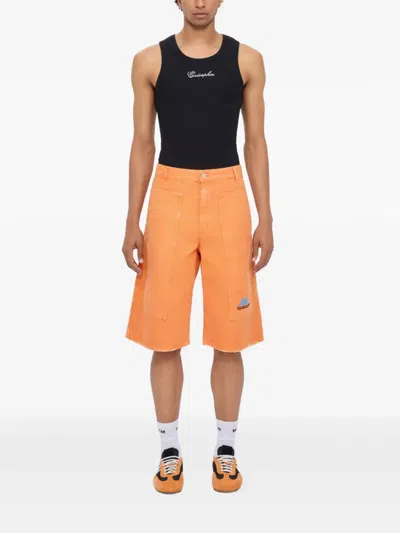 Msgm Pocket Denim Shorts In Orange