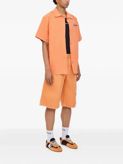 Msgm Pocket Denim Shorts In Orange