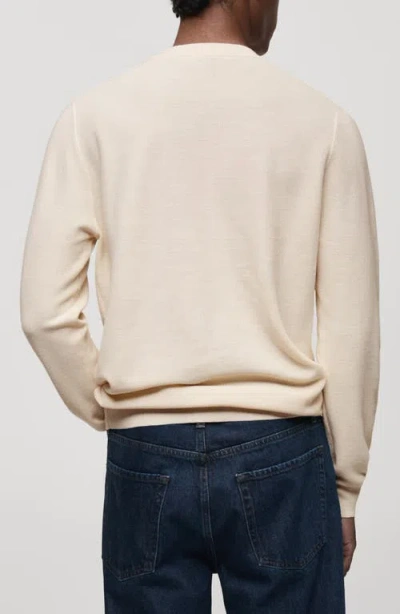 Mango Microstructure Crewneck Sweater In White