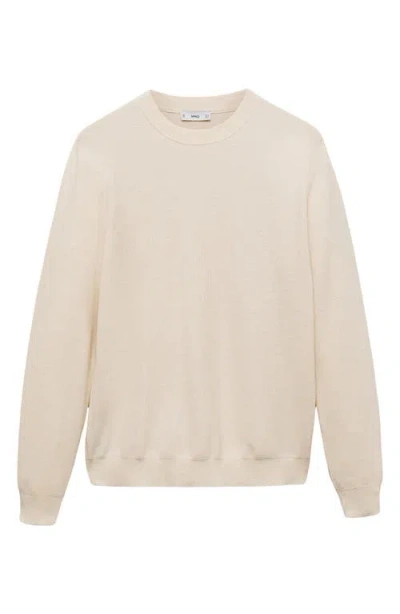 Mango Microstructure Crewneck Sweater In White