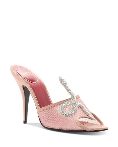 Valentino Garavani 105mm Embellished Snake Leather Mesh Mule Pumps In Pink