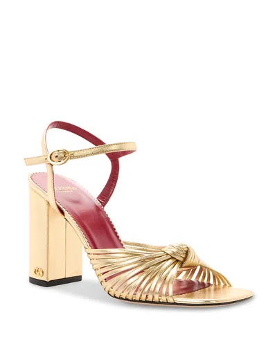 Valentino Garavani 90mm Vlogo Anne Metallic Leather Block-heel Sandals In Yellow