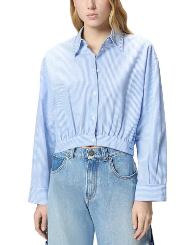 Pinko Charita Light Blue Shirt With Embellished Classic Collar And All-over Striped Motif In Cotton Woman