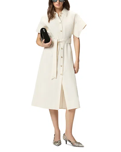 Pinko Cotton Short Sleeve Belted Midi Shirt Dress In Pink