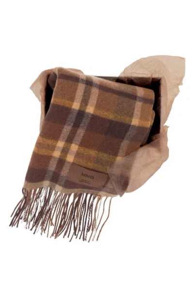Mango Check Wool Scarf In Brown
