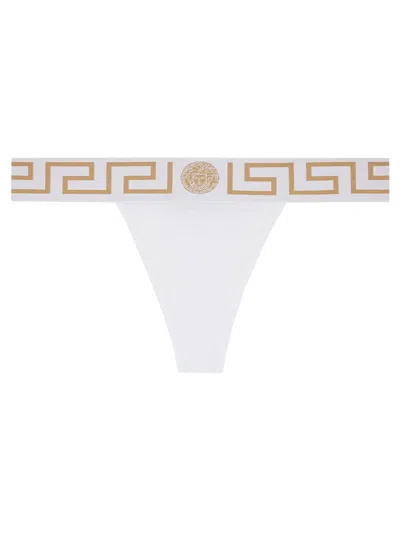 Versace Greca-border Stretch Cotton Thong In White