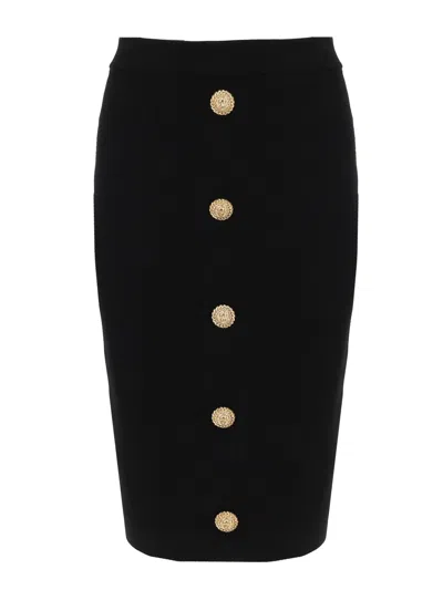 Balmain Knitted Vichy A-line Skirt With Jewel Buttons In Black