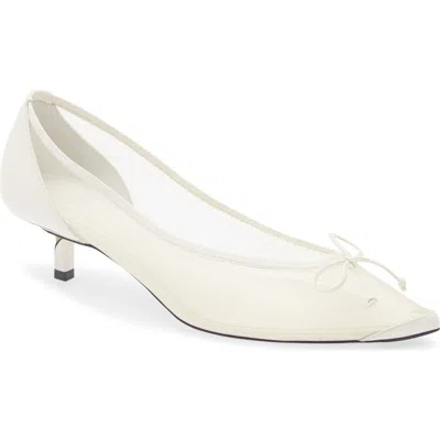 Jacquemus Tourni Bow-detailed Leather-trimmed Mesh Pumps In Neutral