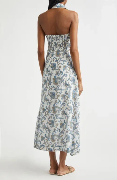 Veronica Beard Mackey Paisley Halter Neck Sleeveless Ramie Shirtdress In Gray