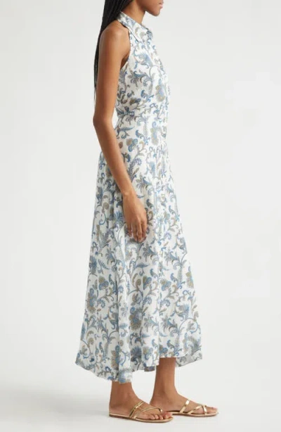 Veronica Beard Mackey Paisley Halter Neck Sleeveless Ramie Shirtdress In Gray