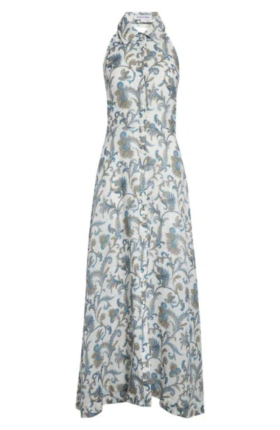 Veronica Beard Mackey Paisley Halter Neck Sleeveless Ramie Shirtdress In Gray
