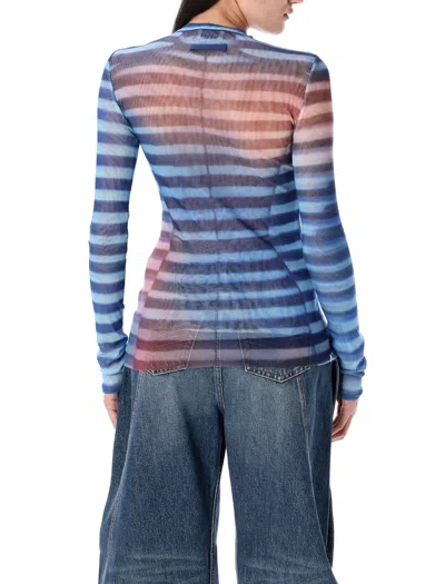 Jean Paul Gaultier Air Print Mesh Long-sleeved T-shirt With Crew Neck For Women In Blue