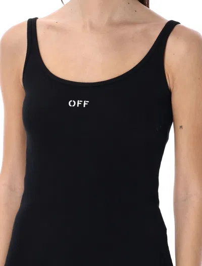 Off-white Stretch Cotton Tank Top Scoop Neckline In Black