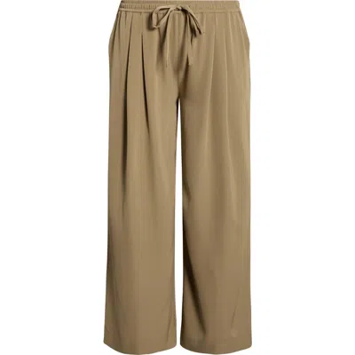Lyssé Mae Pleated Drawstring Wide Leg Pants In Olive Leaf In Brown