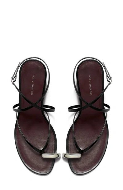 Tory Burch Pierced Leather Toe Ring Strappy Sandals In Multi