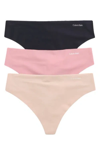 Calvin Klein Invisibles 3-pack Thongs In Brown