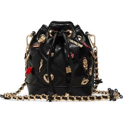 Aldo Romalovee Diamond Quilted Faux Leather Bucket Bag In Black