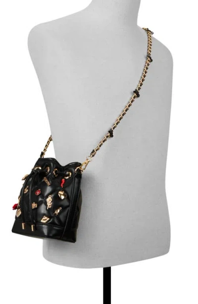 Aldo Romalovee Diamond Quilted Faux Leather Bucket Bag In Black