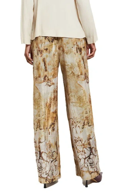 Ottod'ame Patterned Fluid Pants In Beige In Multi