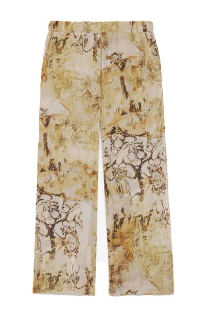 Ottod'ame Patterned Fluid Pants In Beige In Multi