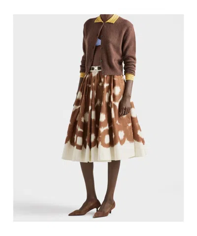 Prada Printed Canvas Skirt In Brown