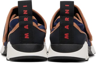 Marni Dark Blue And Black Mary Jane Running Polyamide Sneakers In Multi