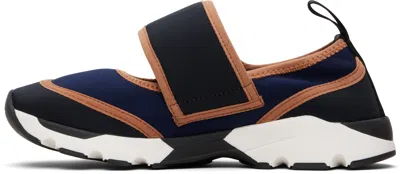 Marni Dark Blue And Black Mary Jane Running Polyamide Sneakers In Multi