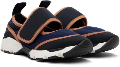 Marni Dark Blue And Black Mary Jane Running Polyamide Sneakers In Multi
