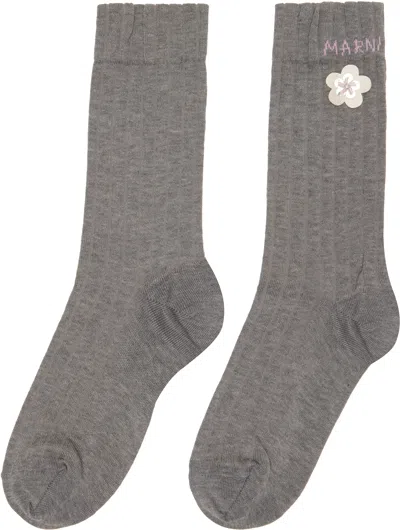 Marni Ribbed Daisy-detrail Socks In Gray