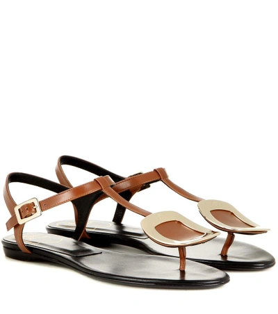 Shop Roger Vivier Thong Chips Leather Sandals In Brown