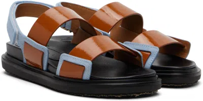 Marni Leather Double Strap Slingback Flat Sandals In Multi