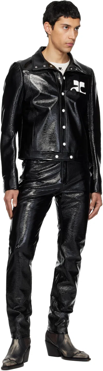 Courrèges Vinyl Slim-fit Straight-leg Trousers In Black