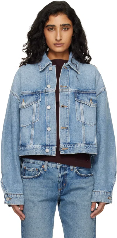 Agolde Button Cropped Denim Jacket In Blue