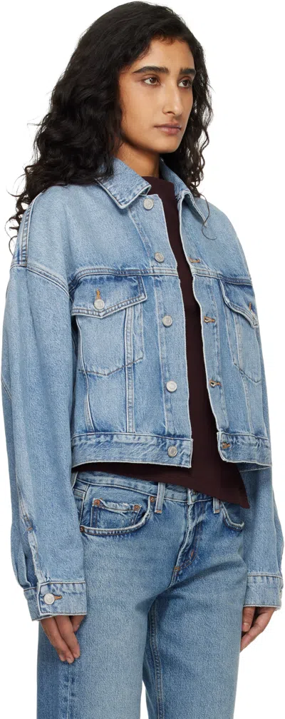 Agolde Button Cropped Denim Jacket In Blue